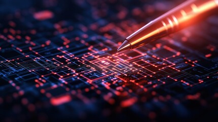Aufkleber - Pencil on circuit board with red light symbolizing futuristic e-commerce online shopping payment concept