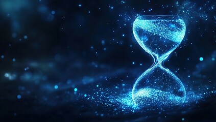 Poster - Time's Passage: An Hourglass of Glowing Particles Elegantly Depicts the Flow of Time,  A Mystical Visual Metaphor