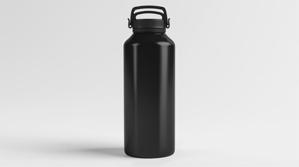 Wall Mural - Ultra-realistic image of a black stainless steel water bottle with a flip-top lid, isolated on a white background
