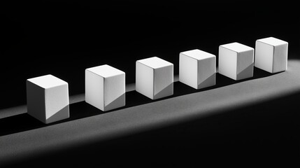 Poster - A row of simple white cubes casting sharp shadows