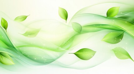 Poster - Smooth green waves and leaves create a tranquil and refreshing atmosphere in a serene environment for relaxation. Generative AI