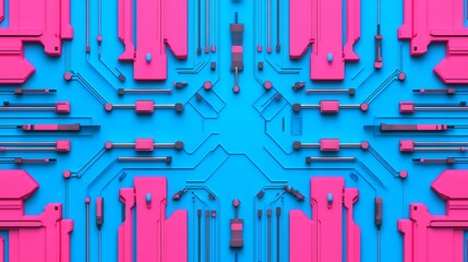 Poster - Abstract tech background. Pink and blue circuit board pattern.
