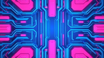 Poster - abstract neon pink and blue circuit board pattern