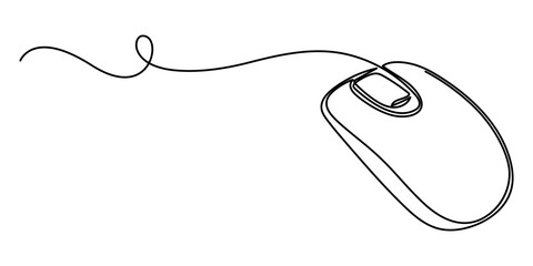 Fototapete - Computer Mouse Black Stroke Linear Icon, continuous one line drawing, Computer mouse, Computer mouse. Icon with reflection on white background, Computer Mouse line icon Editable Stroke, Computer mouse