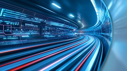 Poster - abstract digital tunnel, data stream, futuristic technology concept