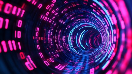 Poster - abstract digital tunnel with binary code.
