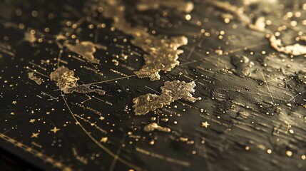 Wall Mural - a close up of a dark surface with gold stars and constellations.