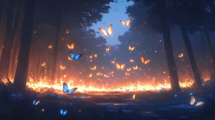 Wall Mural - Magical Forest Fireflies Butterflies Path