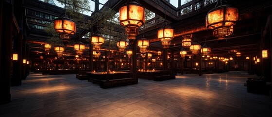 Poster - Large room with multiple lamps and happy new year 2025 decorations in a well-lit studio setting