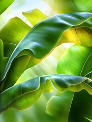 Sticker - Lush Green Banana Leaves Sunlight - Tropical themes