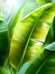 Sticker - Lush Green Banana Leaves Background - Tropical themes