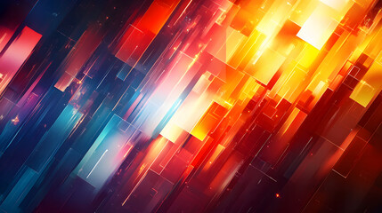 Poster - A vibrant abstract composition featuring colorful vertical lines, blending hues of blue, orange, and red, creating a dynamic sense of motion and energy