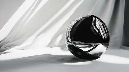Poster - A smooth, reflective black marble on a white table.