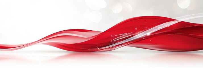 Poster - Abstract Flowing Red Lines On A White Background With Sparkly Bokeh, Dynamic Curved Shapes Design.