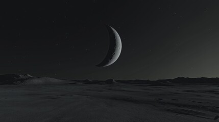 Poster - A crescent moon over a completely empty black sky