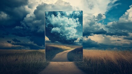 Aufkleber - A mirror reflecting a completely different surreal scene than reality