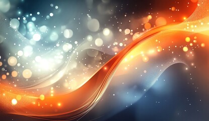 Poster - Abstract Orange and Blue Light Waves Flow Dynamically with Glowing Particles, Creating a Festive and Energetic Visual Masterpiece.