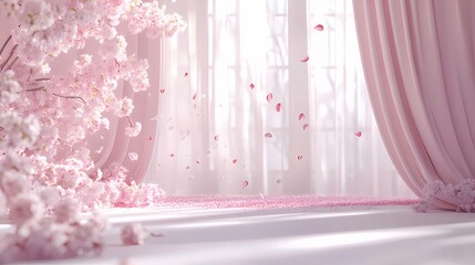 Canvas Print - Pink cherry blossoms falling, indoor scene, sunlight