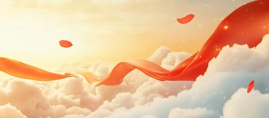 Wall Mural - Red ribbon flows cloudscape sunrise