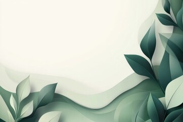 Wall Mural - Abstract composition of green leaves and soft curves on a light background. Generative AI