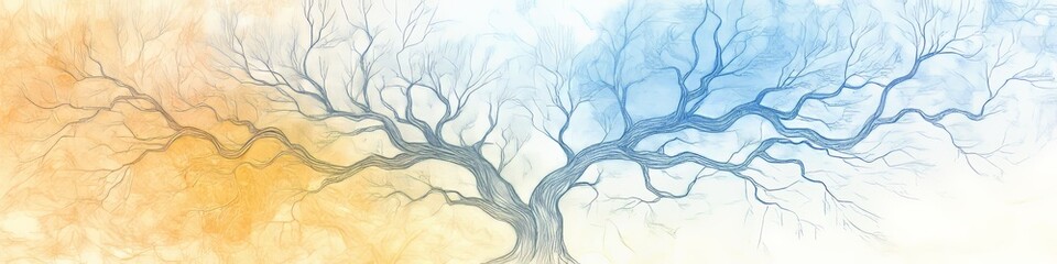 Wall Mural - watercolor sketch of delicate branches reaching out, creating an ethereal and serene atmosphere