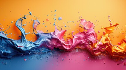 Poster - Vibrant color splash: dynamic abstract paint explosion with blue, pink, and orange hues