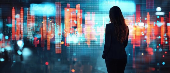 Wall Mural - Business Analyst Observing Financial Data Visualization in a Digital Environment