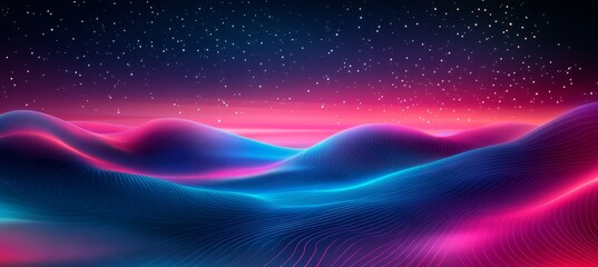 Poster - Neon Blue And Pink Grid With Light Particles Trailing Down, Digital Abstract Vector Art