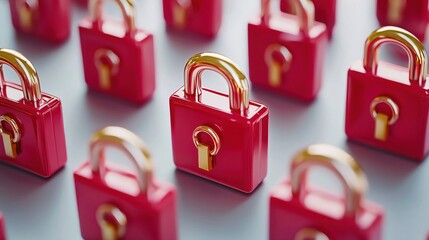 Poster - Red padlocks arranged in a pattern security and protection concept with a modern aesthetic