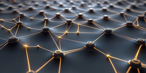 Poster - Golden Network A Detailed Look at Interconnected Nodes and Edges Across a Dark Seamless Surface