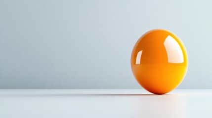 Wall Mural - A glossy orange sphere rests on a white surface, creating a striking contrast with its shininess against the minimalist backdrop, evoking feelings of modern art.