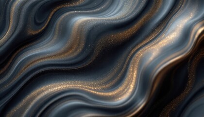Poster - Abstract gold and blue metallic wavy texture with glittering highlights