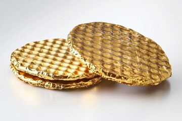 Poster - Golden delight shimmering discs on a white canvas radiating luxury and artistic allure
