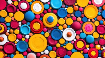 Poster - Vibrant and colorful abstract composition featuring numerous overlapping circles and rings in various sizes and hues against a dark background