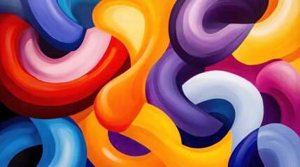 Poster - An abstract composition of swirling, intertwined forms in vibrant hues of orange, purple, blue, yellow, and white, creating a sense of dynamic movement and fluidity