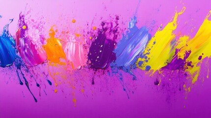 Poster - A vibrant abstract painting features a series of vertical brushstrokes in various colors against a textured purple background, resembling a color chart or swatches