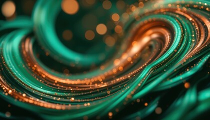 Poster - Abstract swirling green and orange lines with glowing particles