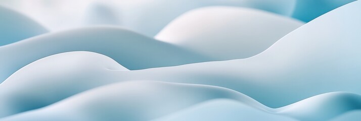 Poster - Soft contours of blue waves create soothing texture resembling water or fabric in serene environment. Generative AI