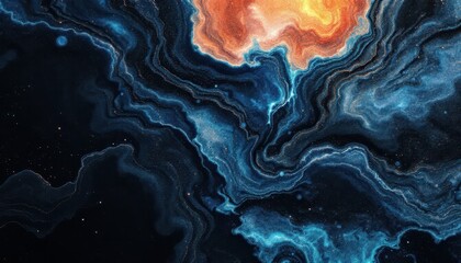 Poster - Vibrant cosmic swirls in deep space with orange and blue nebula patterns