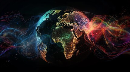 Poster - A glowing earth with vibrant lines and dots, representing global connectivity.