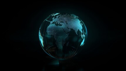Poster - A 3D rendering of a glowing blue Earth globe on a black background.