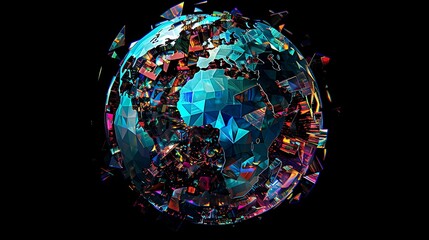 Poster - A colorful, abstract, 3D globe with a black background.