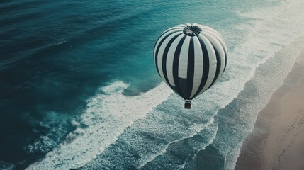 Canvas Print - Hot air balloon flight over ocean coast (1)