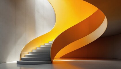Poster - Modern architectural spiral staircase with vibrant yellow accent