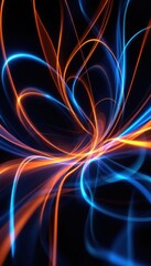 Poster - Dynamic energy: abstract blue and orange light trails on black background