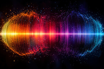 Poster - Vibrant Sound Waves: Abstract illustration of colorful sound waves, radiating energy and vibrant hues, perfect for music, technology, or energy-related projects.