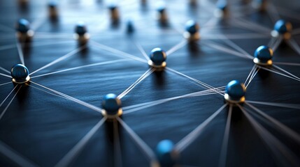 Poster - Abstract Network Connection Global Business Technology Digital Nodes Sphere Blue Modern Background Interconnection Communication Graphic Design       