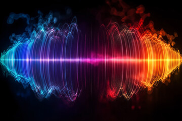 Poster - Vibrant Energy Wave: A mesmerizing abstract artwork showcasing a dynamic energy wave in a spectrum of vibrant colors, from deep blues and purples to fiery oranges and reds.