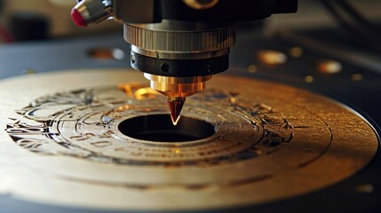 Poster - A modern CNC jewelry engraving machine etching delicate letters into gold.