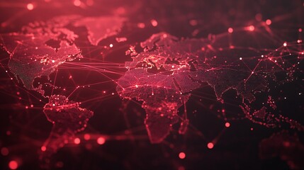 Poster - Global Network Connections Digital World Map Red Abstract Background Technology Illustration Futuristic Digital Data Network Graphic Design Element   